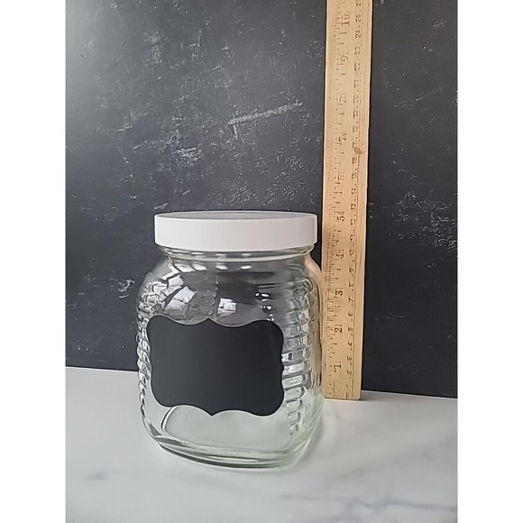 Lidded Clear Glass Jar With Chalk Board Label - Picture 2 of 10